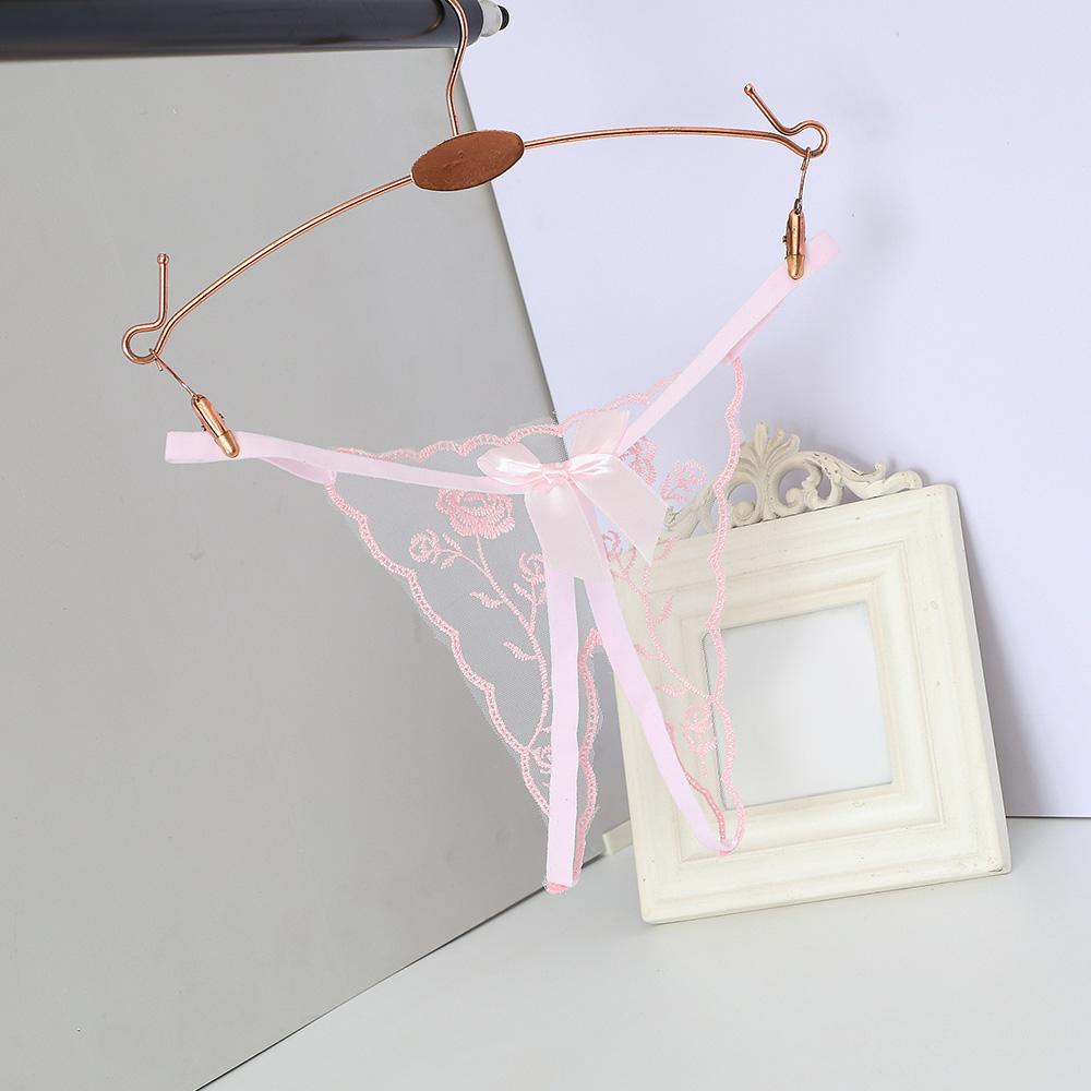 Open Thongs for Women Crotchless Embroidery G String Tanga Lace Briefs Transparent Sexy Lingerie