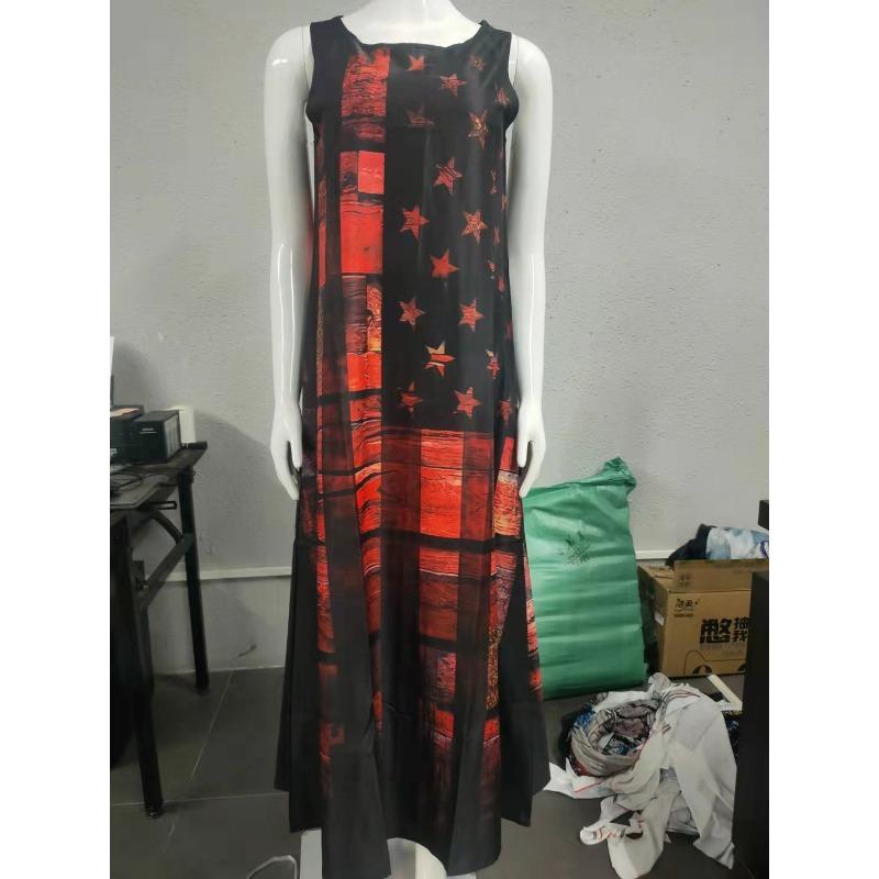 YYFS Damenmode Sommer Frühling Druck Ärmellos O-Ausschnitt Freizeitkleider