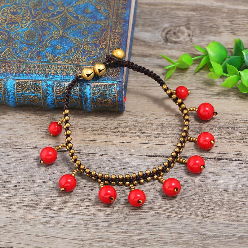 Bohemian ethnic style short necklace women's collarbone chain red and blue turquoise fringed anklet retro vacation set