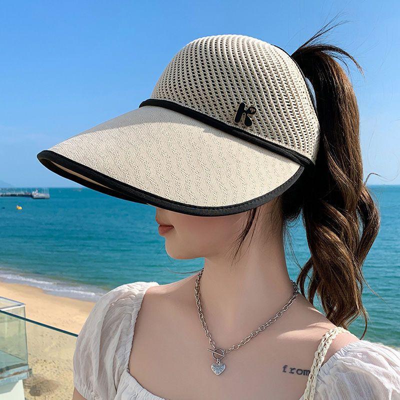 Summer Sun Protection Sun Hat Empty Top Sun Hat Knitting Outdoor Patchwork Sun Protection Hat Portable Class Roll Large Eaves Sun Hat