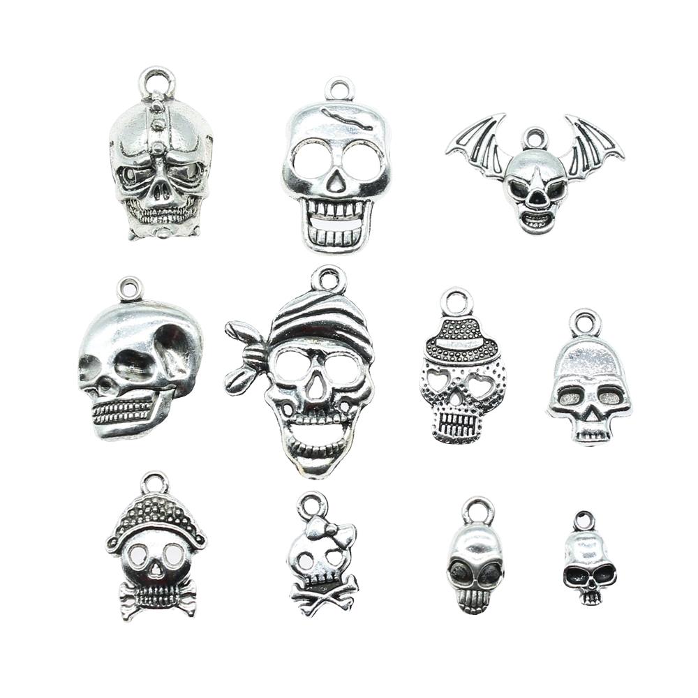 20pcs Skull Charms Antique Silver Color Cute Skull Charms Pendants For Bracelets Bat Skull Charms Making Jewelry