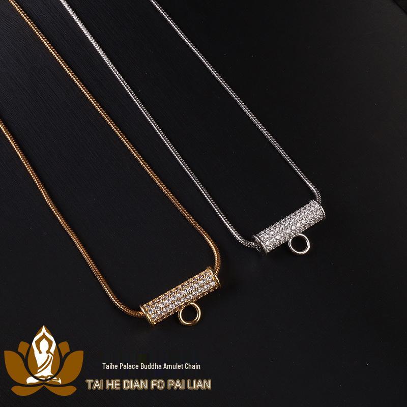 Thai Metal Buddha Amulet Necklace with Titanium Steel Beads, Curved Tubes, Micro-Paved Zircon, Nebula Eye, Butterfly, and Diamond-Set Chain.