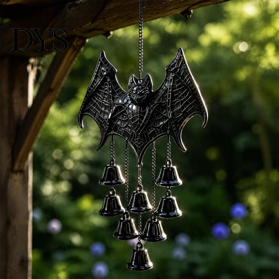 Dark Aesthetic Balcony Decorations Gothic Bat Metal Wind Chime, Halloween Hanging Ornament with Multiple Bells, 3D Three Dimensional Relief