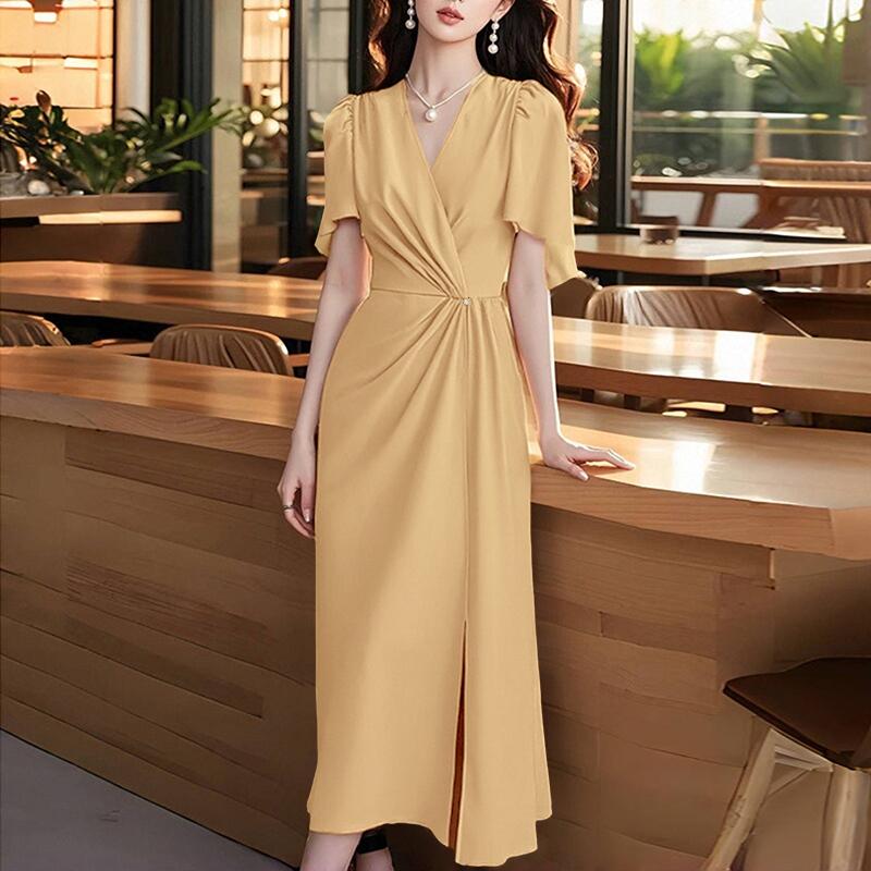 ZANZEA Women Casual V-Neck Summer Short Sleeve Long Dress