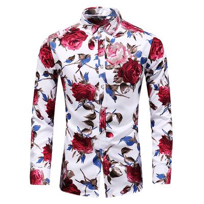 Nueva Camisa de Hombre con Estampado de Flores de Moda Camisas Casuales de Manga Larga Masculinas Ajustadas Camisa de Oficina para Hombre