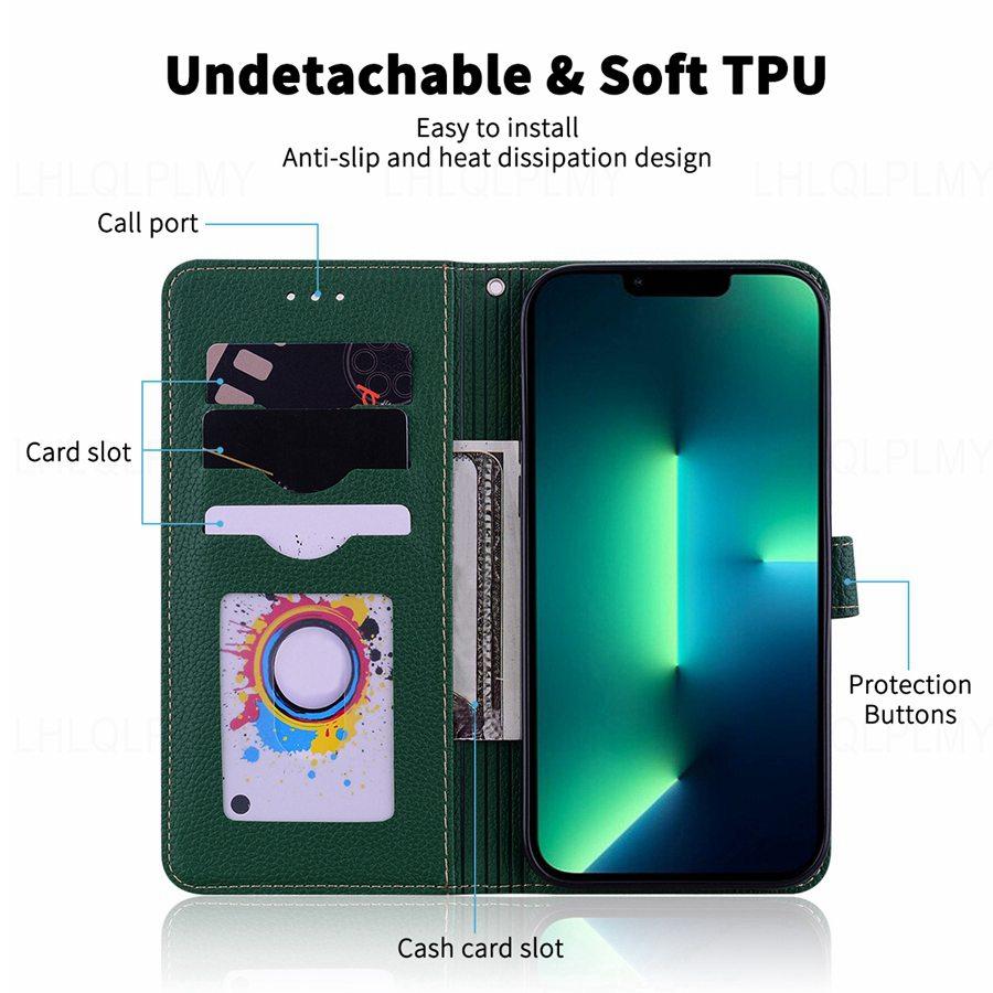Litschi-Textur Leder Klapphülle Für Realme 9 11 8 10 12 Pro C21Y C63 C61 C71 OPPO A6X A5X A40 A54 A57 A96 A60 Reno 13 14 14F 13F Brieftaschen-Handyhülle