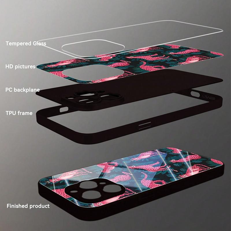 Pink Leopard Print Tempered Glass Phone Case For iPhone 16 15 14 13 12 11 17 Pro Max 17 Air 16E 7 Plus XR XS X Shockproof Cover