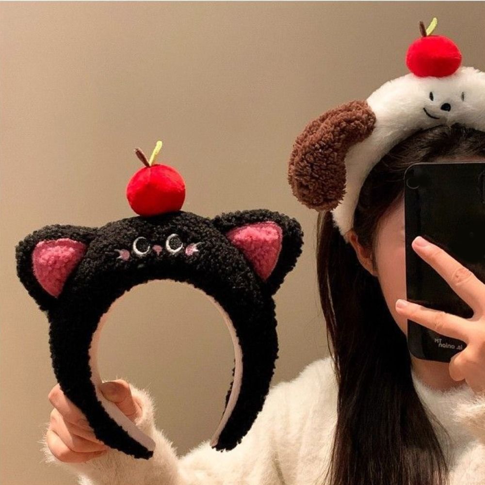 Puppy Ear Cartoon Headband Dog Face Wash Headband Sweet Fluffy Plush Headband  Daily