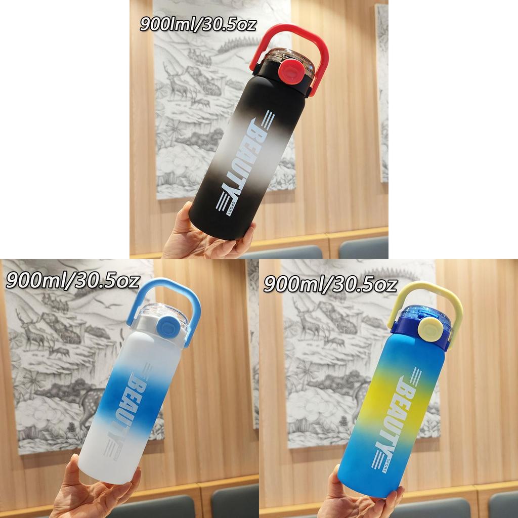 Gradient Color Plastic Drinking Bottle With Straw For Travel And Sports