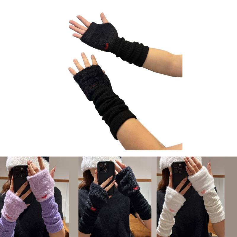 Elbow Arm Sleeves Slouchy Y2K Warm Gloves for Women Girl Casual Hand Warmers