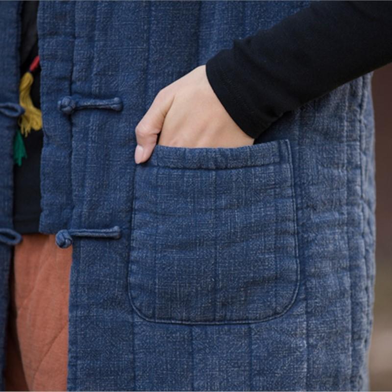 Johnature Women Vintage Winter Sleeveless Vests Coats Stand Solid Color Chinese Style Warm Cloths Button Pockets Coats