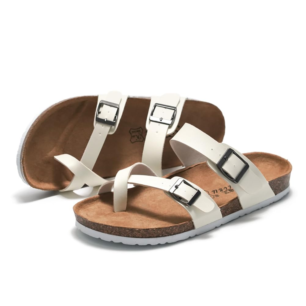 Sandales en Liège à Brides Croisées pour Hommes et Sandales Plates Confortables et Légères de Plage d'Été à Plateforme [KOSIKINI] Femmes, Sandales, Sandales, Sandales, (Blanc,