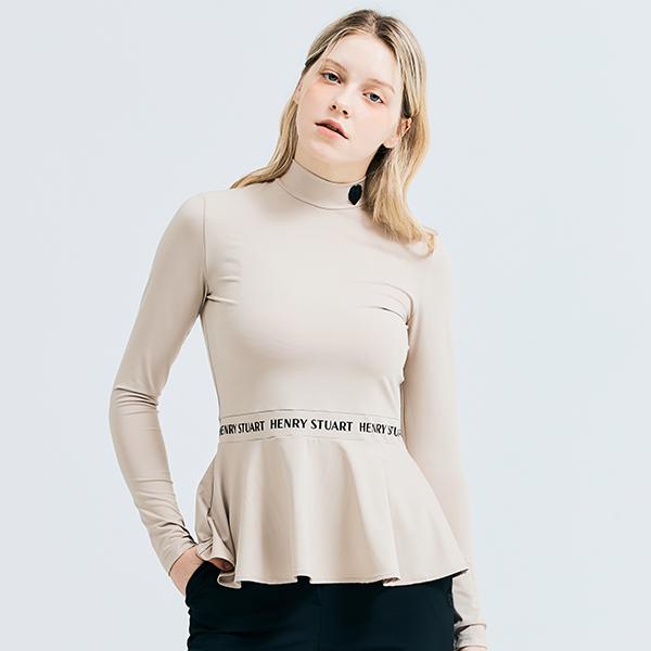 HENRY STUART Women'S Initial High-Neck Long-Sleeve T-Shirt Beige