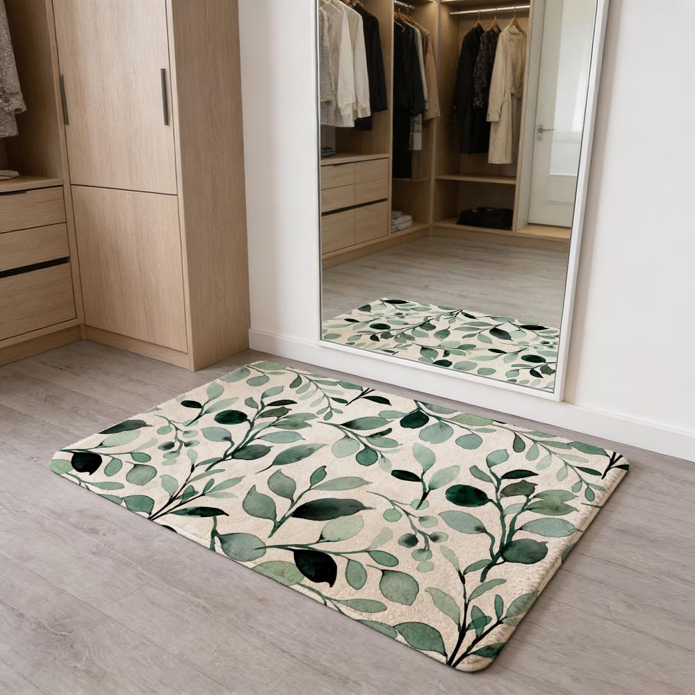 

Watercolor Eucalyptus Flowers Floor Mat Flannel Door Mat Non-Slip Absorbent Washable Indoor Home Rug 40x60cm