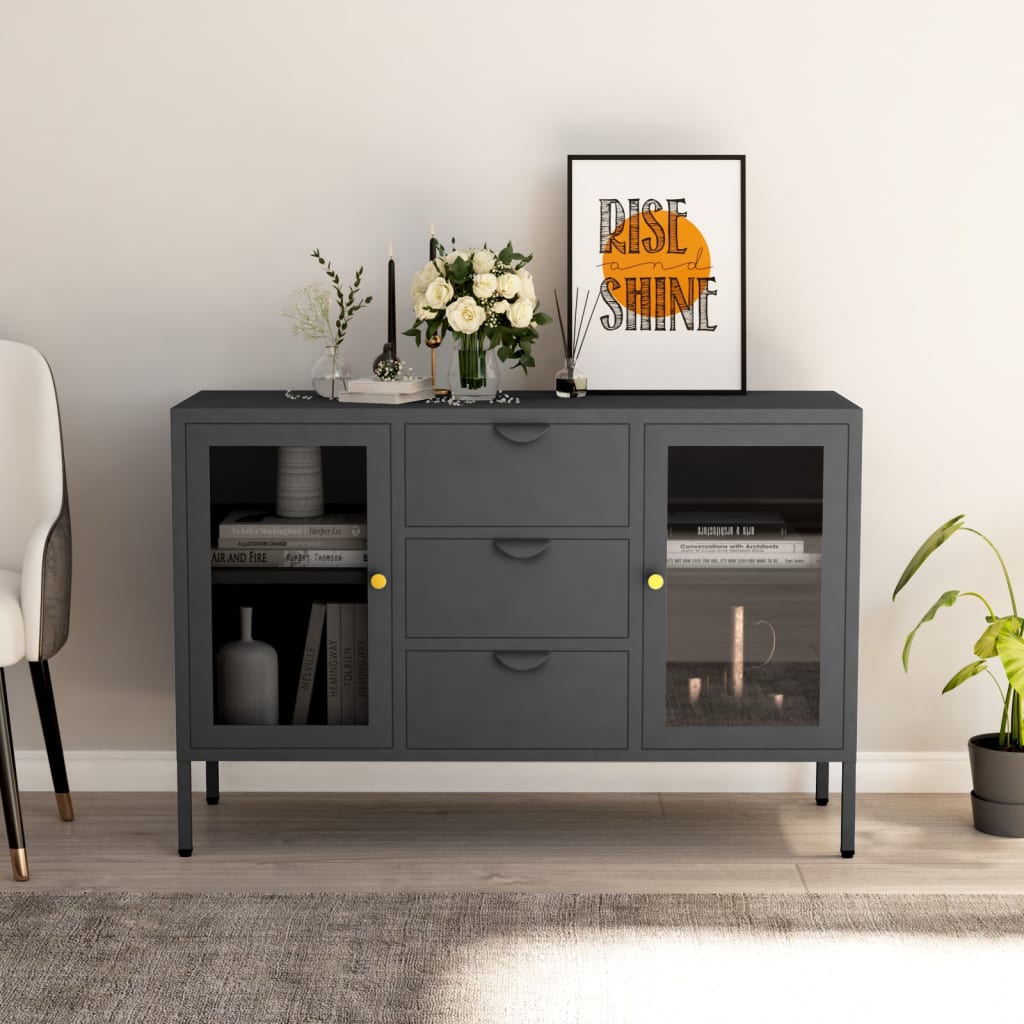 Vidaxl Komoda, Antracytowa, 105X35X70 Cm, Stal I Szkło Hartowane