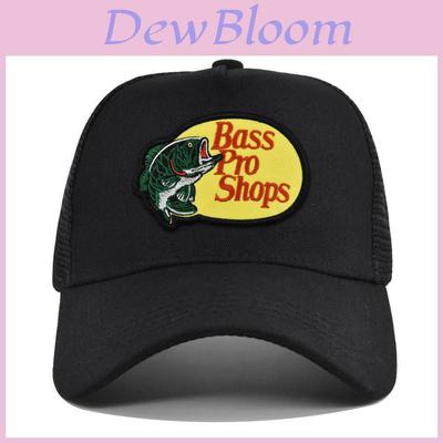 Bass Embroidered Duck Tongue Cap Fishing Embroidered Mesh Baseball Cap Embroidered Curved Brim Cap Summer Sunshade Mesh Cap