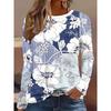 3D Flower Butterfly Pattern Printed Casual Long Sleeved Women's T-shirts - Soft Medium Stretch Polyester Fabric Spring and Autumn Relaxed Fit Clothing