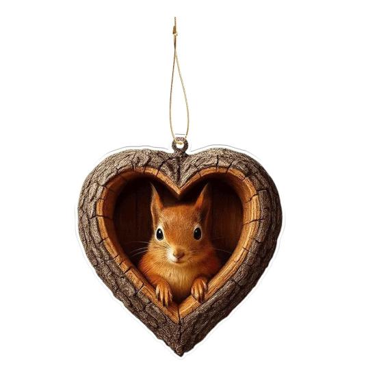 Heart-Shaped Animal Christmas Ornament 2D Flat Acrylic Forest Animal Decoration Woodland Pendant for Xmas Tree Decor Animals Lovers Gift