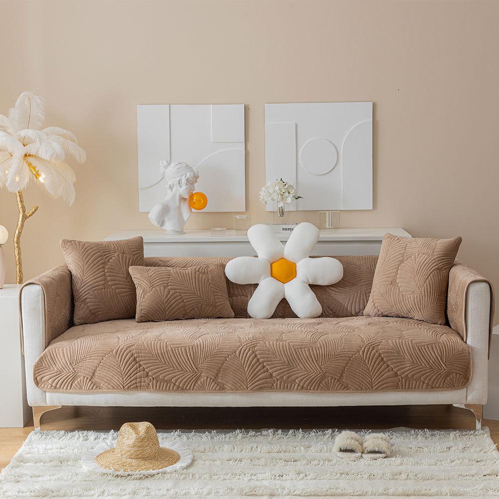 Autumn and Winter Super Soft Solid Color Plush Japanese Banana Leaf Sofa Cushion Modern Simple Double Sofa Cushion Towel