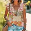 Summer Women's Casual Loose Fashion Digital Printed Multi-color V-neck Short Sleeved T-shirt