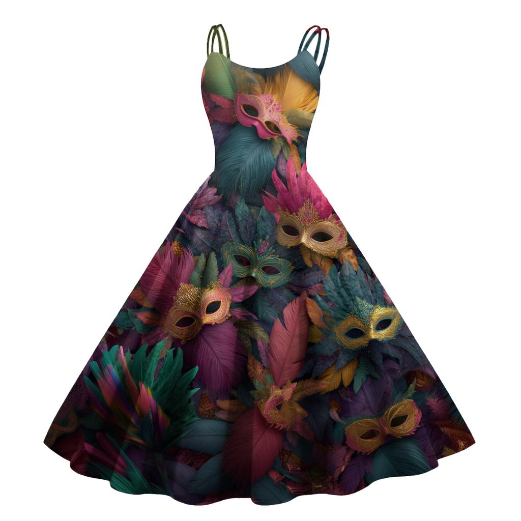 Women's Halloween Print Sexy Off-The-Shoulder Punk Vintage Dress