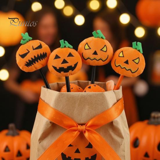 Ergonomic Ballpoint Pen Halloween Pumpkin Gel Ink Pen, 0.7mm Rollerball with Plush Pumpkin, Marker Novelty Black for Party Favors, Gift Supplies