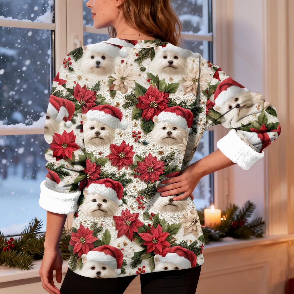 Women's Fashion Casual Long Sleeve Christmas Printed Round Neck Top Sweatshirt