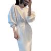 Elegantes französisches Hepburn-Stil-Kleid für Damen Herbst Taille Empire-Linie Hochtaillierter Faltenrock