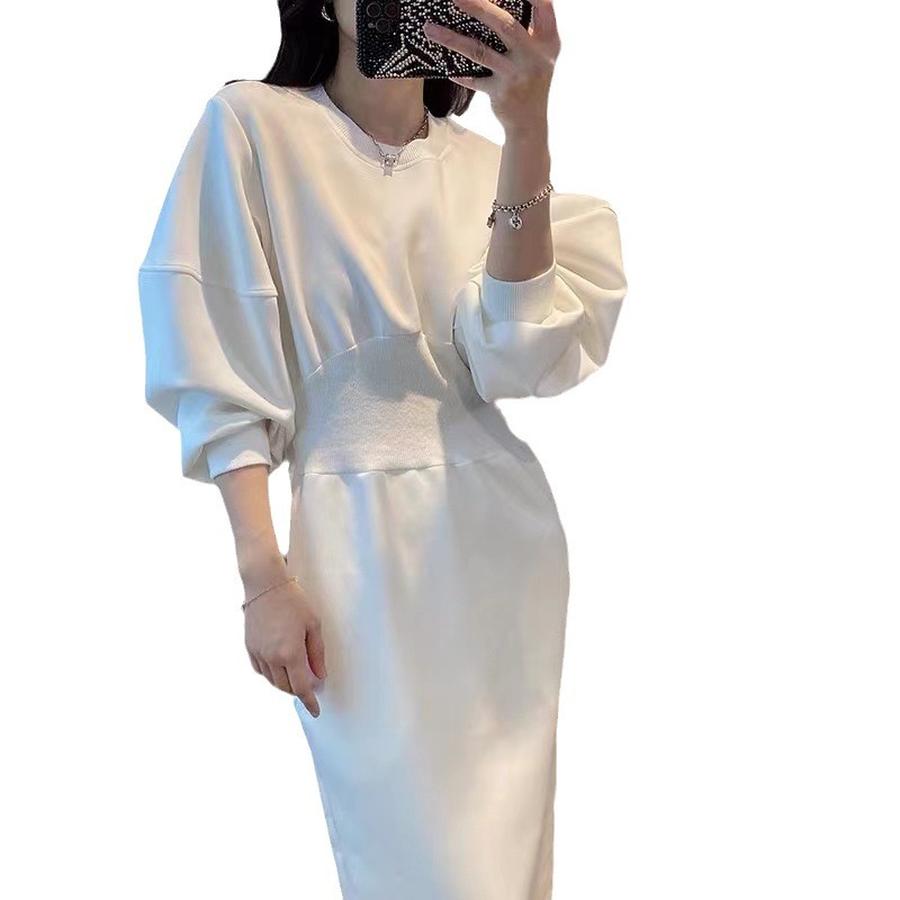 Elegantes französisches Hepburn-Stil-Kleid für Damen Herbst Taille Empire-Linie Hochtaillierter Faltenrock