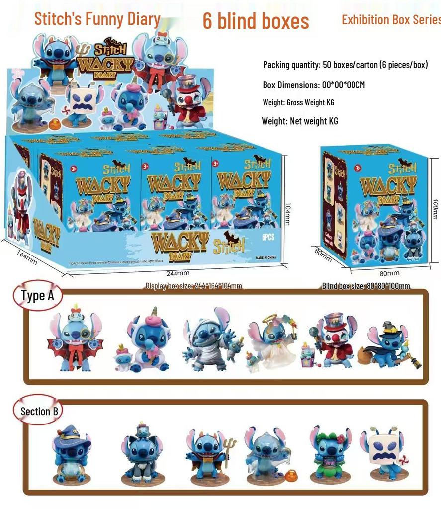 Stitch Blind Box Figurine: Funny Cross-Border Desktop Model Ornament for Gashapon Claw Machines