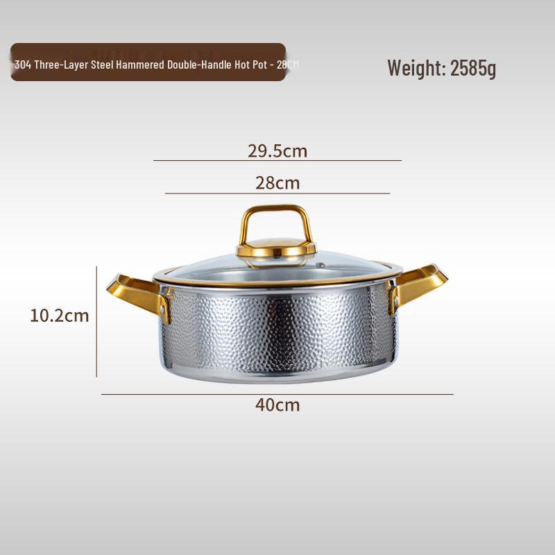 304 Edelstahl Doppelgriff Gehämmert Trennwand Hot Pot für Induktions- & Gasherde.