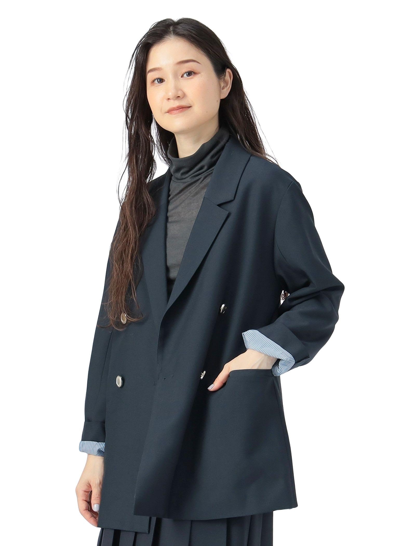 

Beams Heart Navy Jacket with Gold One Size Women s Double-Breasted Buttons,