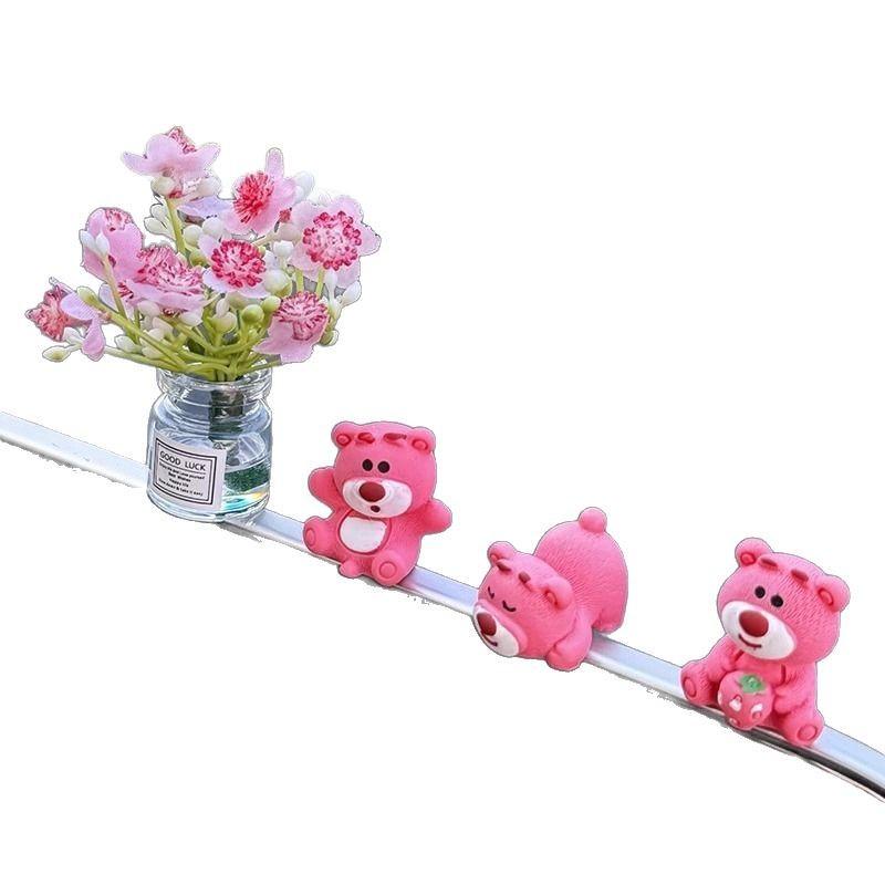 Car ornament cute strawberry bear central control screen decompression little doll car interior decoration new internet famous