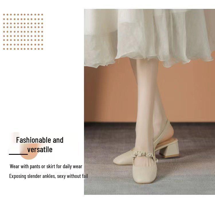 Spring/Summer 2025 Women's Pointed-Toe Mary Jane Sandals - French Fairy Style, Retro Chunky Mid-Heel Evening Shoes