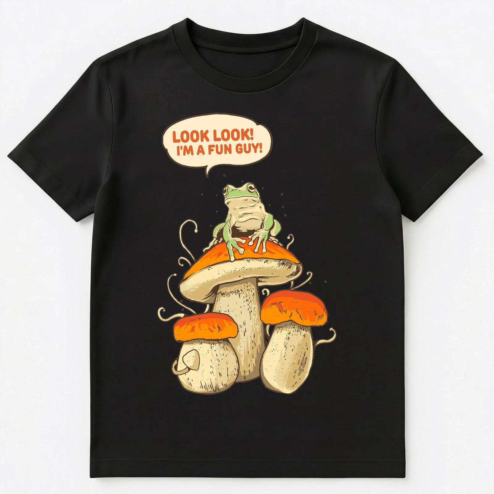 Frog On Mushrooms Fun Guy Pun Unisex T-Shirt S