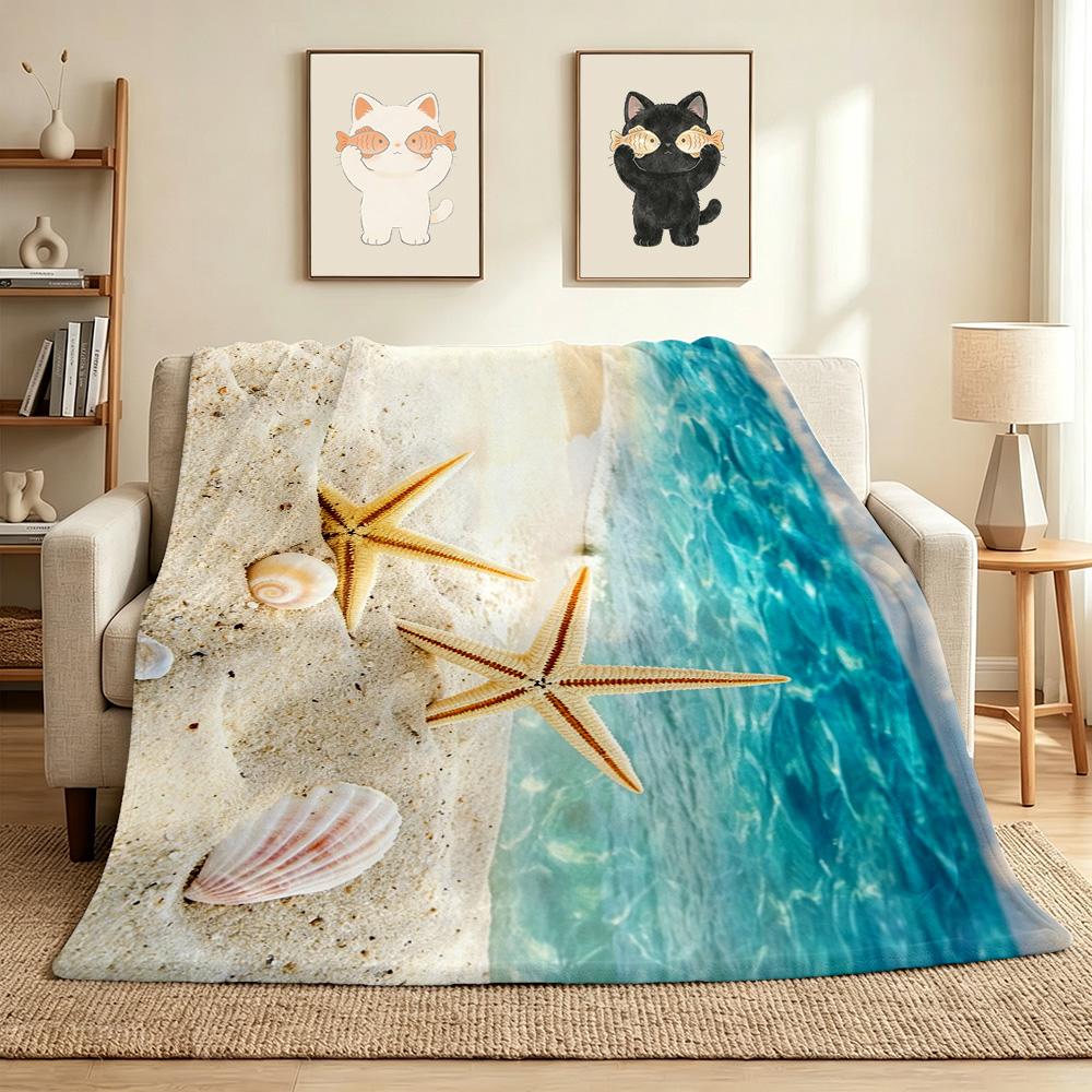 Beach Starfish Flannel Blanket Throw Blanket Soft Warm Sofa Bed Camping home Decor Unique Christmas Gift C92635