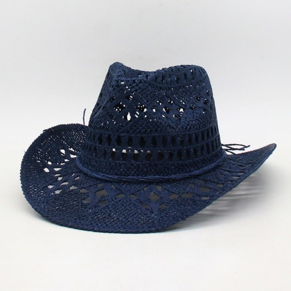 Vintage Style Beach Hat Wide Brim Sun Cowboy Hat Unisex Bohemian Straw Hat Travel