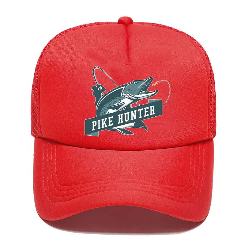 Cool FisherUnisex Printing Trucker Hat Pike Hunter Fishing Rod Unisex Mesh Net Caps Fishing Lures Drift Breathable Baseball Cap