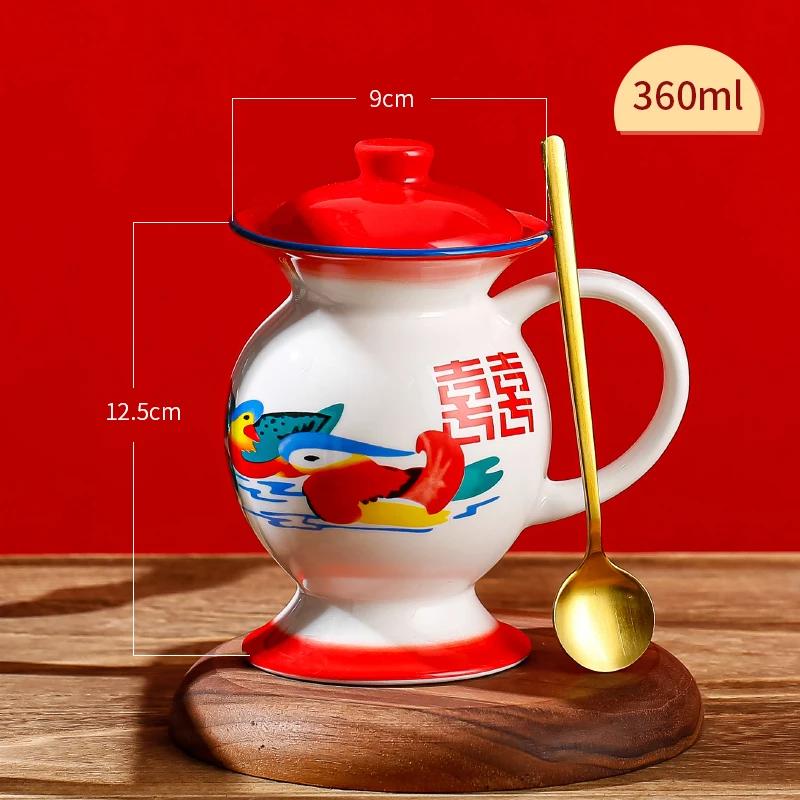 Mug Ceramic Spittoon Shape Water Cup Animal Printing in-Glaze Decoration Retro Funny Personalized Custom Red Blue Chinese Style