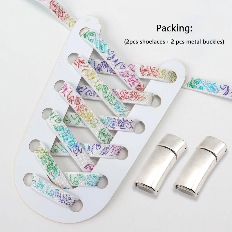 1 Pair Flat Shoe Laces Magnetic Metal Lock Elastic Shoelaces Colour Precision Compilation Lazy Shoelace For Sneakers Shoestring