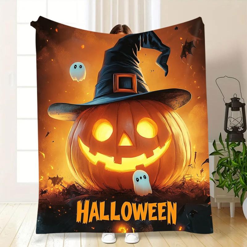 Soft Fleece Blanket With Halloween Digital Print Bed Sofa Nap Use Customizable Cartoon Geometric