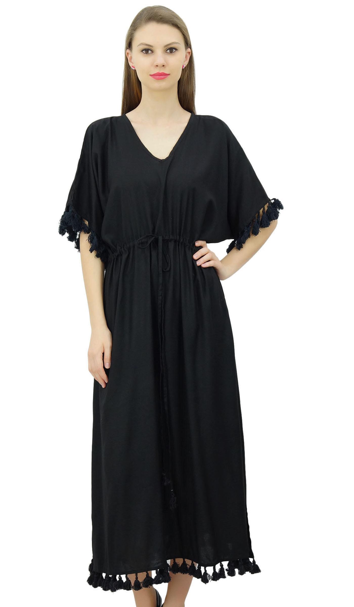 

Bimba Women s Designer Tassel Kaftan Dress Kimono Sleeve Long Maxi Coverup 8 чорний