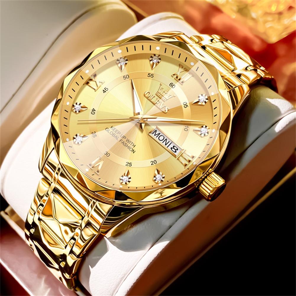 

OLEVS Роскошные деловые кварцевые наручные часы Golden Man с бриллиантовым индексом из нержавеющей стали, водонепроницаемые светящиеся часы для мужчин золотой