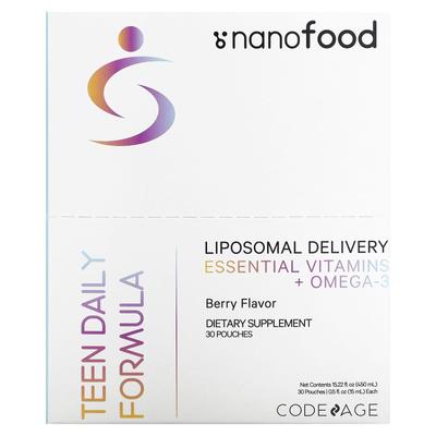 Nanofood, Teen Daily Formula, Liposomal Delivery, Essential Vitamins + Omega-3, Berry, 30 Pouches, 15 Ml (0.5 Fl Oz) Each