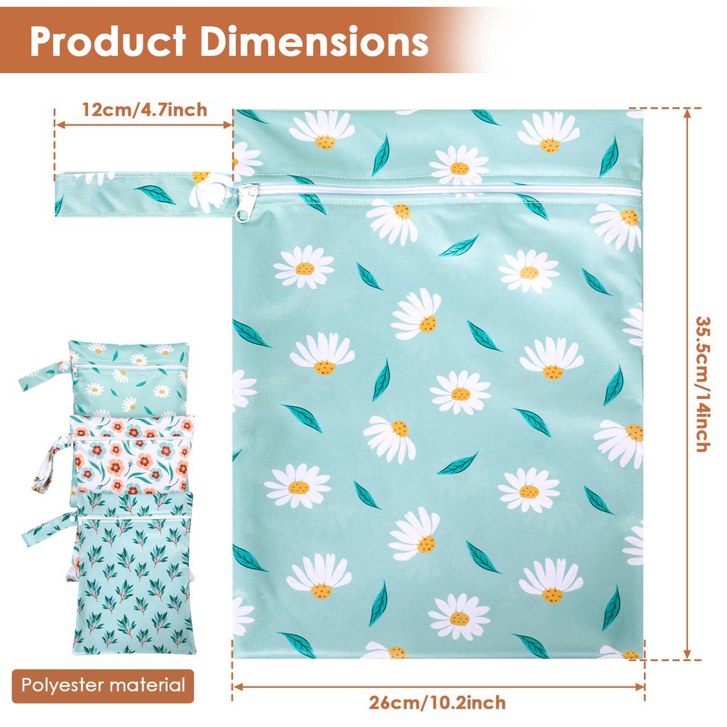 3Pcs Wet Dry Bag Polyester Waterproof Nappy Bag with Wrist Strap Reusable Travel Laundry Bag Baby Cloth Diaper Organiser Pouches