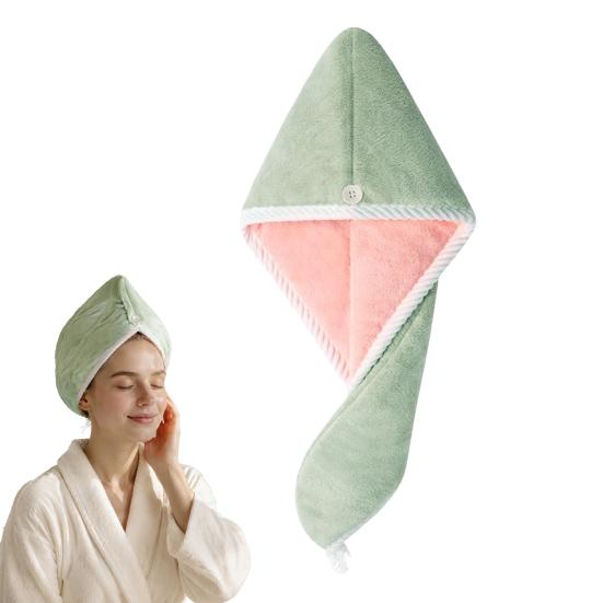 Quick Dry Towel for Home Reversible Hair Wrap, Microfiber Turban with Button, Dry, Thickened Drying Hat Absorbent Anti-frizz Women Long Thick