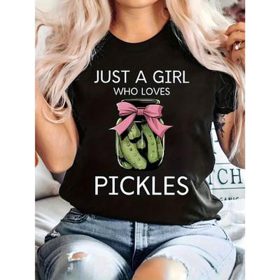 Design Featuring A Who Loves Pickles - Spring and Summer - Casual Round Neck Short Sleeve Women'S Top - Perfect for Everyday Outdoor Wear
