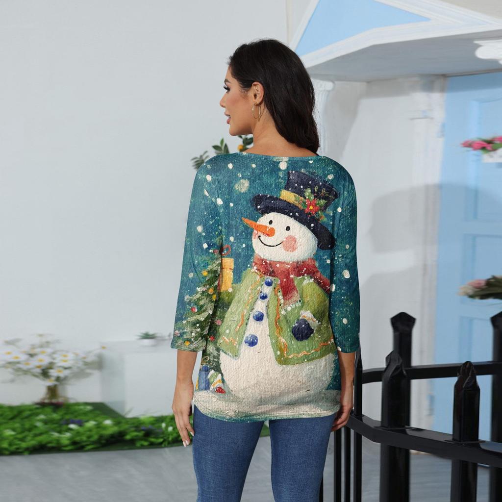 3/4 Sleeve Shirts For Women Print Christmas Tees Blouses Casual Plus Size Basic Tops Pullover