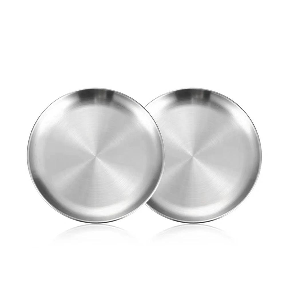 2 Pièces Acier Inoxydable Plat de Table Plateau de Camping Pique-nique Anti-salissure Cuisine Bar Vaisselle Plateau pour Fruits Snacks Gâteaux Accessoires de Cuisine