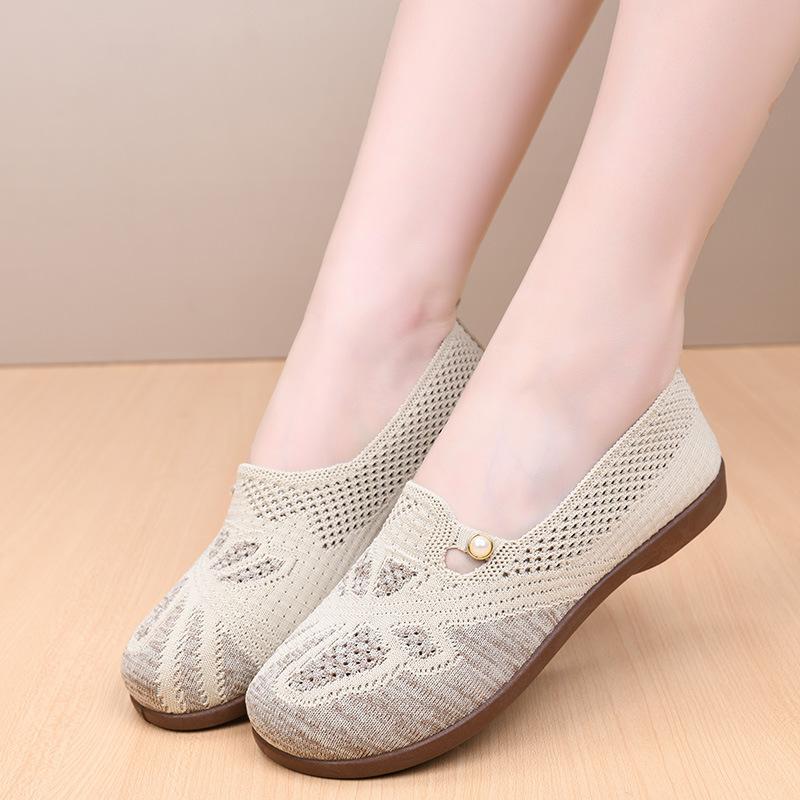 Flats for Women Breathable Knitted Ballet Flats Slip-On Lightweight Dress Shoes Comfortable Round Toe for Work Walking Office Work Shoes for Women